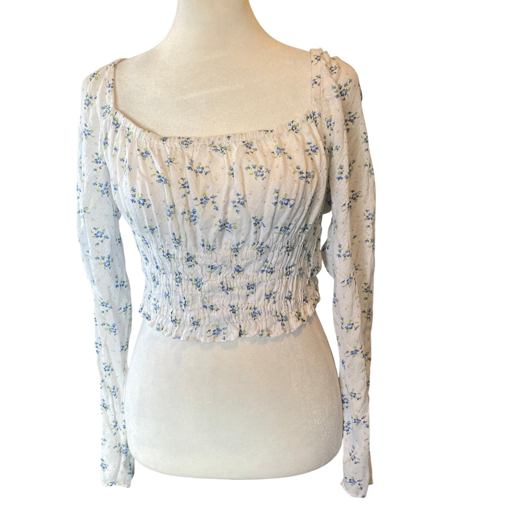Womens Y2K Milkmaid Floral Smocked Crop Top Medium Boho Cottage Urban Outfitters
